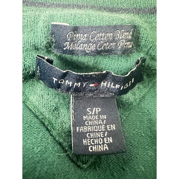 Tommy Hilfiger Sweater Small Petite Green Flag Logo V-Neck Pima Cotton - Picture 5 of 7